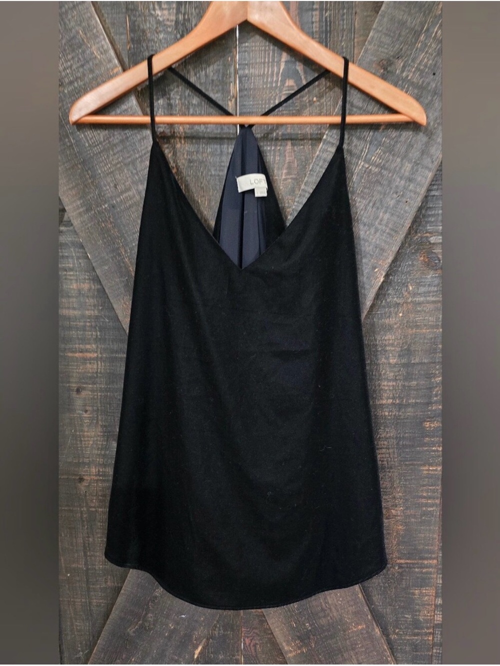 LOFT Black Satin V-Neck Spaghetti Strap Cami